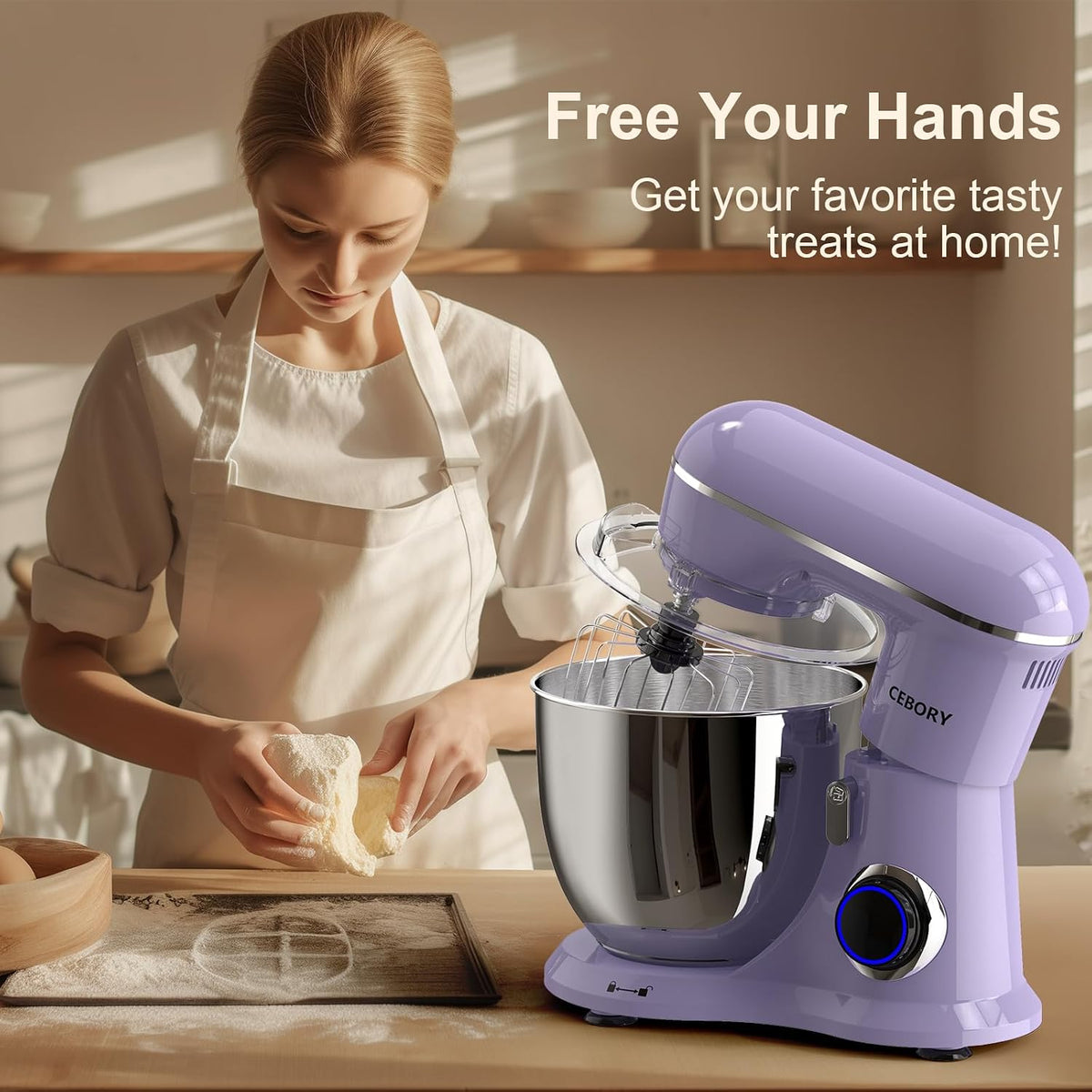 3-IN-1 Electric Stand Mixer, 6.5QT Bowl 660W 10-Speed Kitchen Mixer, Household Food Mixers include Dough Hook, Beater