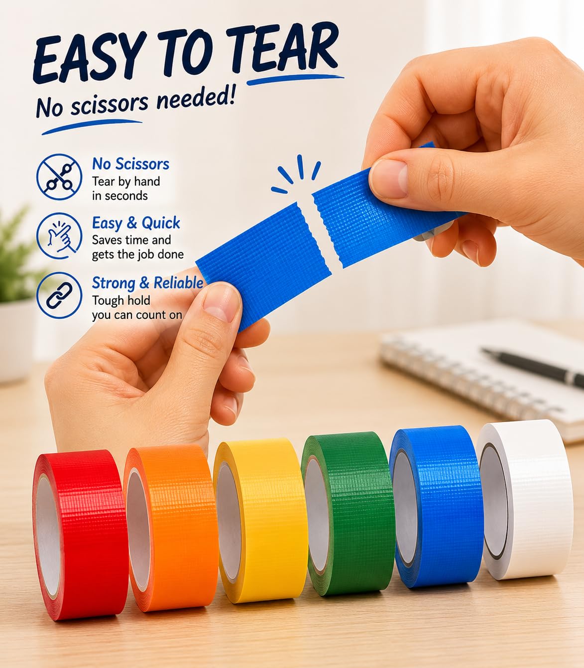 6-Pack Rainbow Colored Duct Tape 2 Inch x 22 Yards Waterproof Heavy Duty