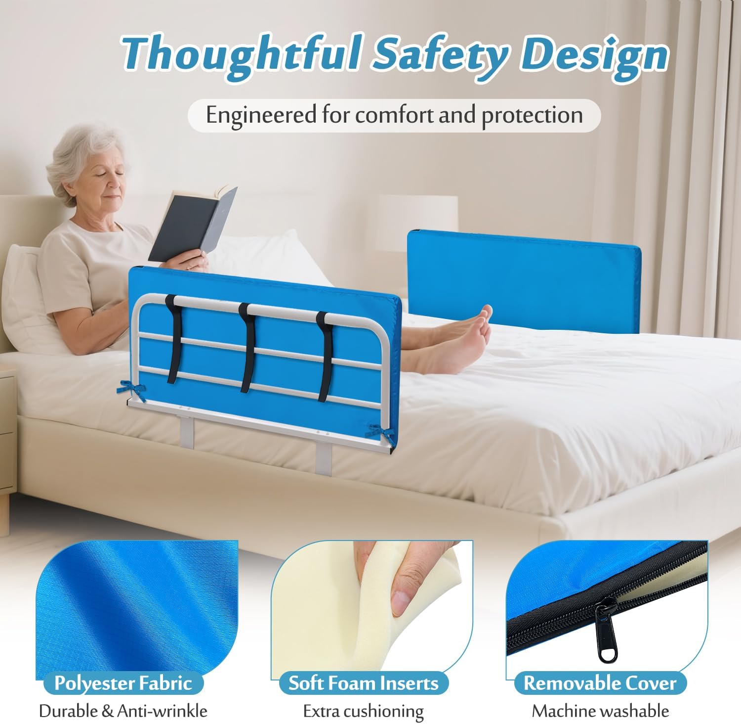 Bed Rails Pads for Elderly Adults Bumper Bed Assist Railings for Seniors Guard Bars Safety Medical Side Rail Padding