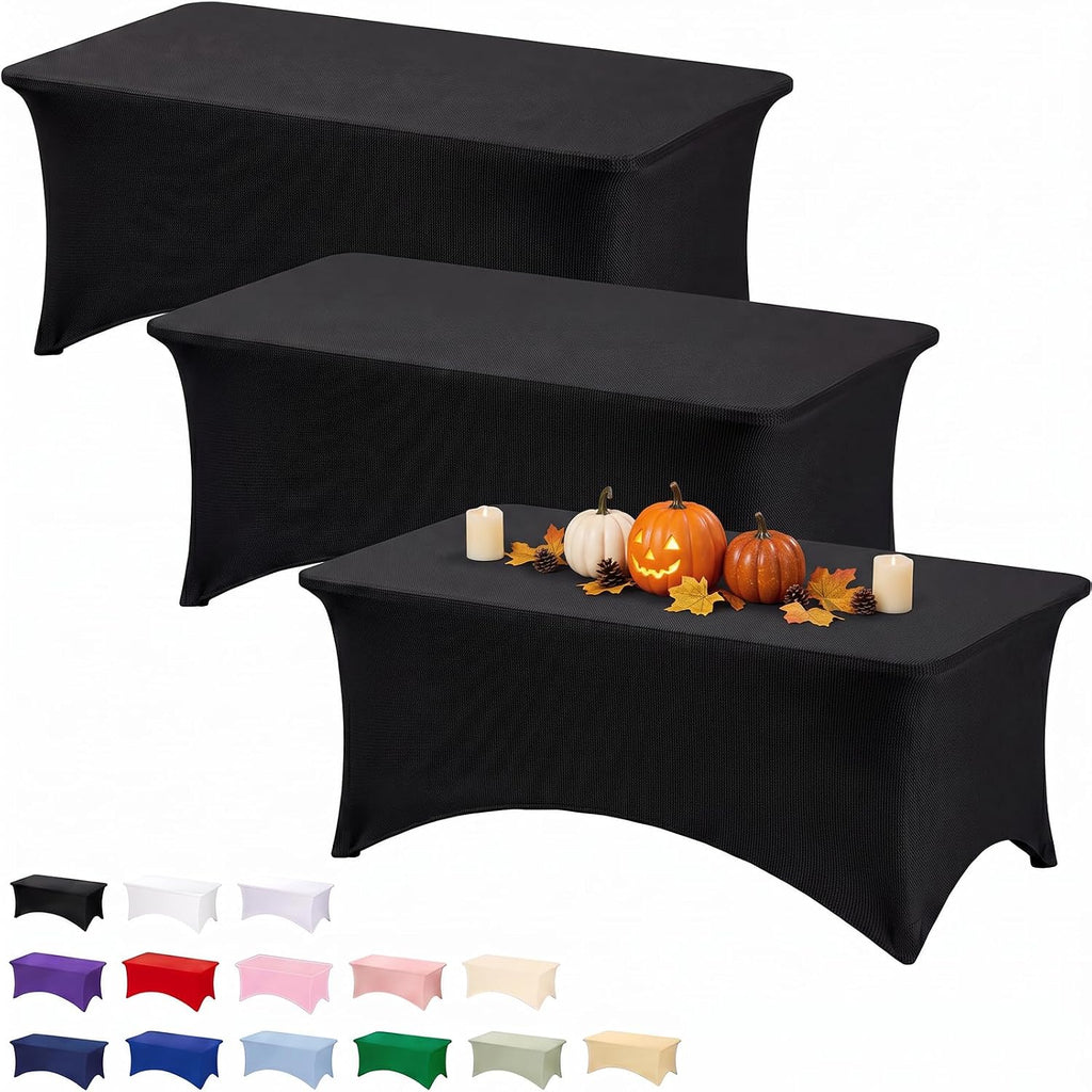 3 Pack 6FT Black Tablecloth Rectangle Spandex Fitted Table Cover