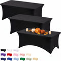 3 Pack 6FT Black Tablecloth Rectangle Spandex Fitted Table Cover