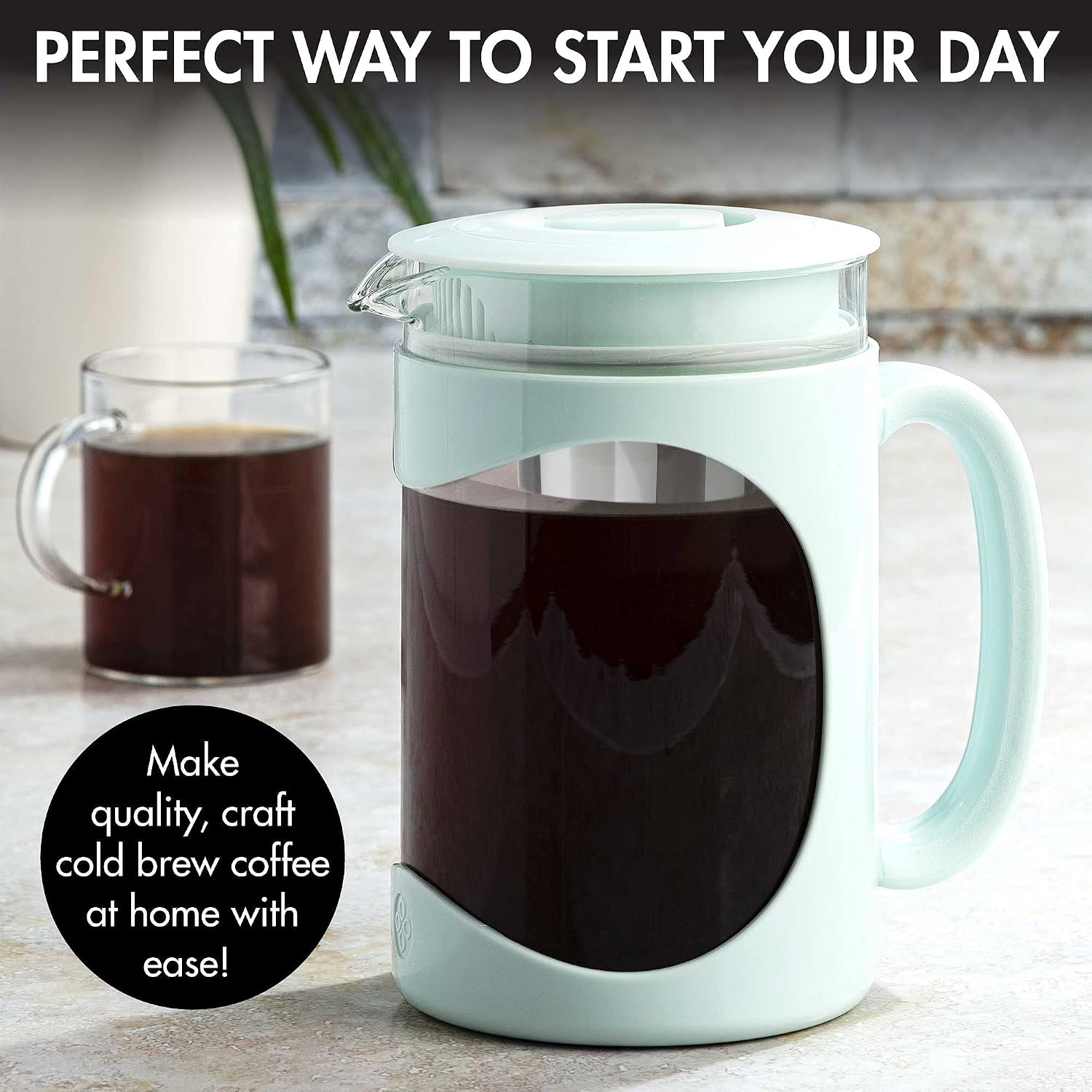 Burke Deluxe Cold Brew Iced Coffee Maker, Comfort Grip Handle, Durable Glass Carafe, Removable Mesh Filter, Perfect 6