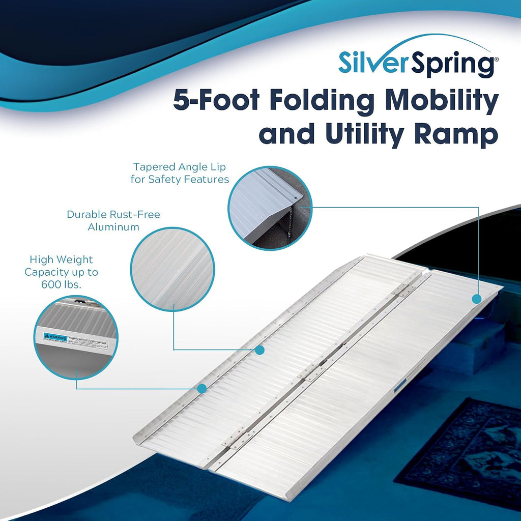 5' Threshold Ramp for Home Enty, 600 lb Cap, Silver Spring