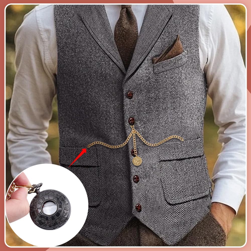 Gold Pocket Watch Chain with Queen Charm Medal Swivel Clasp Metal Albert Pocket Watch Chain T-Bar Vest Chains for Men