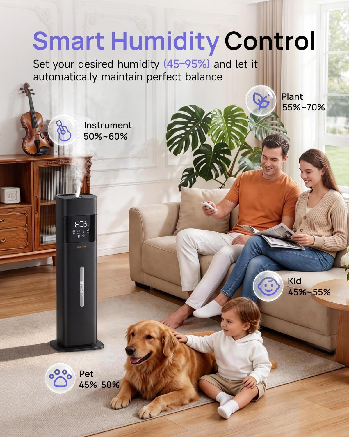 Humidifier Large Room, 2.1Gal/8L Cool Mist Humidifiers for Bedroom 500 sq ft, Humidifiers for Home with Essential Oil