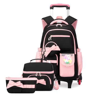 Rolling Backpack for Girls 3PCS Kids Backpack Set Cute Trolley Bags for Elementary Middle High School Wheeled Bookbags