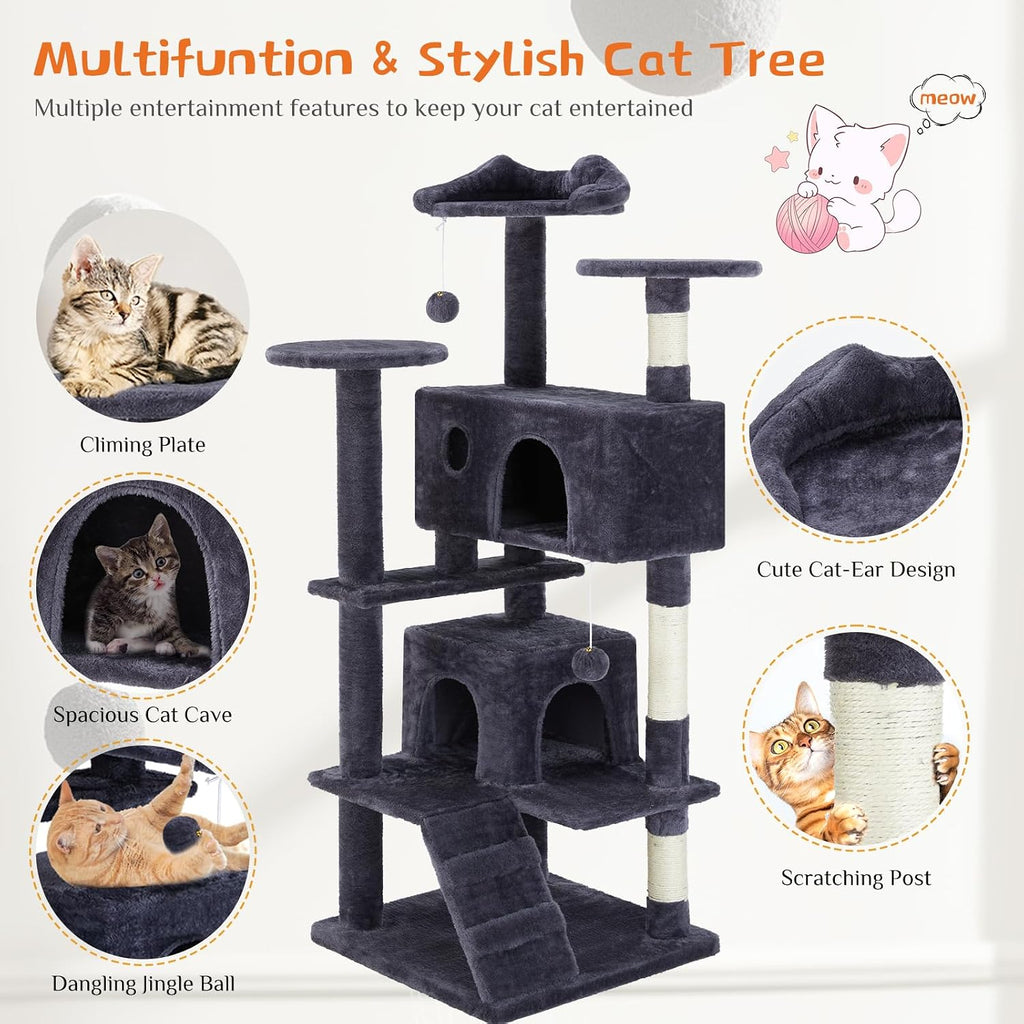 54 Inch Cat Tree Tower with Sisal Scratching Posts