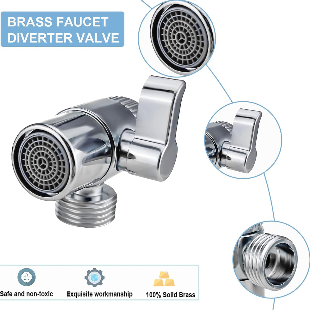 2 Pack Faucet Diverter Valve with Aerator, 55/64"-27 Female Inlet, 15/16"-27 Male Adapter, G1/2 and 3/4" GHT Adapters for Sink Faucet, Shower Hose and Portable Washer