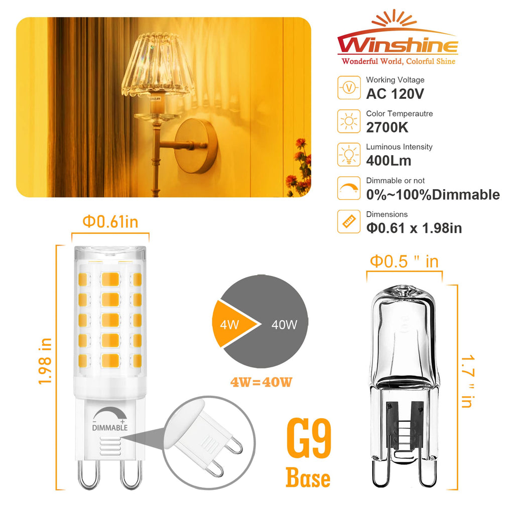 10 Pack Dimmable G9 LED Bulb 40W Equivalent 2700K Soft White