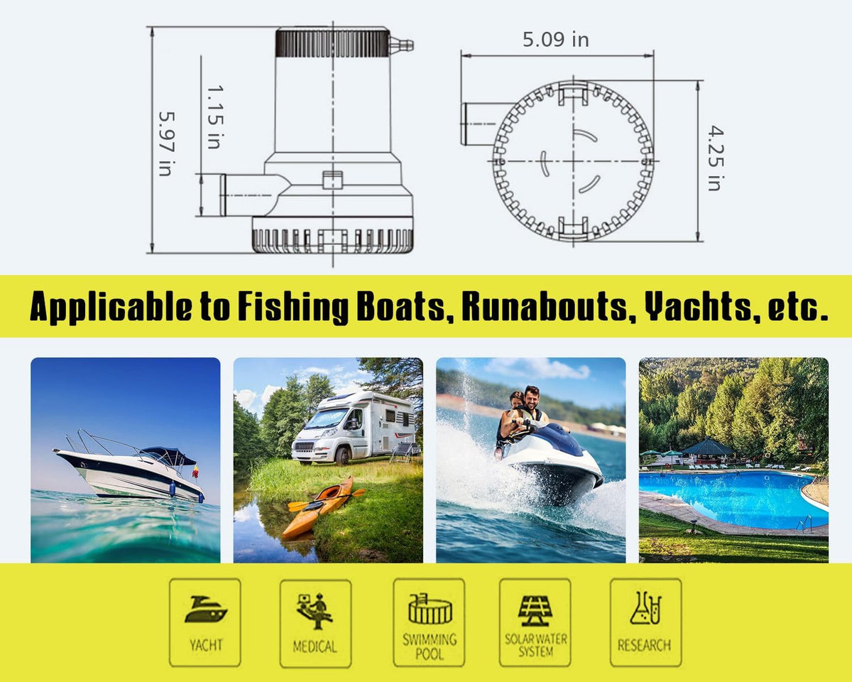 Boat Bilge Pump 12V 2000 GPH for Boats Efficient Water Removal System BGP 2000