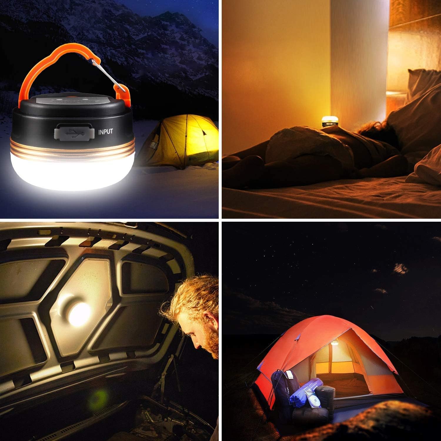 LED Camping Lantern, Rechargeable Portable Tent Light, 300LM,3 Light Modes,1800mAh Power Bank, Magnet Base,Electric
