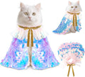 2 Packs Halloween Cat Costumes, Small Funny Sequins Halloween Cat Wizard Cape Adjustable Pet Wizard Cloak for Little