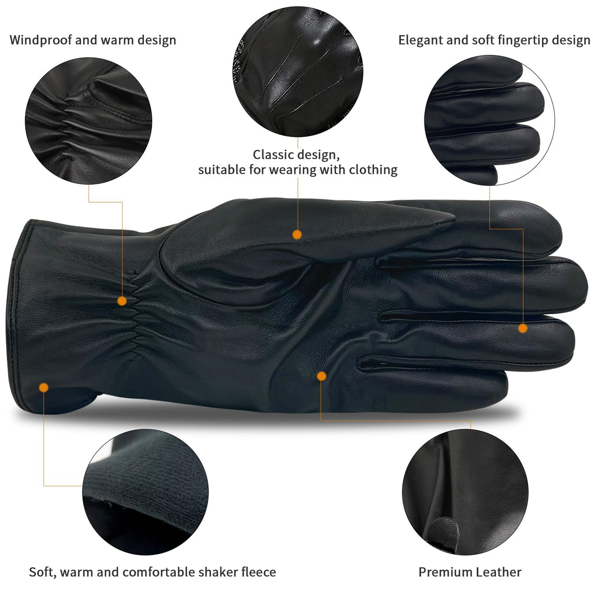 Luxury Mens Leather Gloves Fleece Lined-Soft Comfortable Lambskin