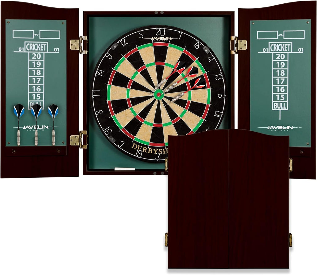 EastPoint Belmont Dart Board Cabinet, 6 Steel Tip Darts, Game Room Decor | Official Size, Self-Healing Sisal