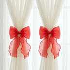 2 Pack French Lace Bow Curtain Tiebacks, Red