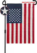 Embroidered American Garden Flag with Stand Holder, 12x18 inch American USA Garden Flag for Outside Yard Heavy Duty