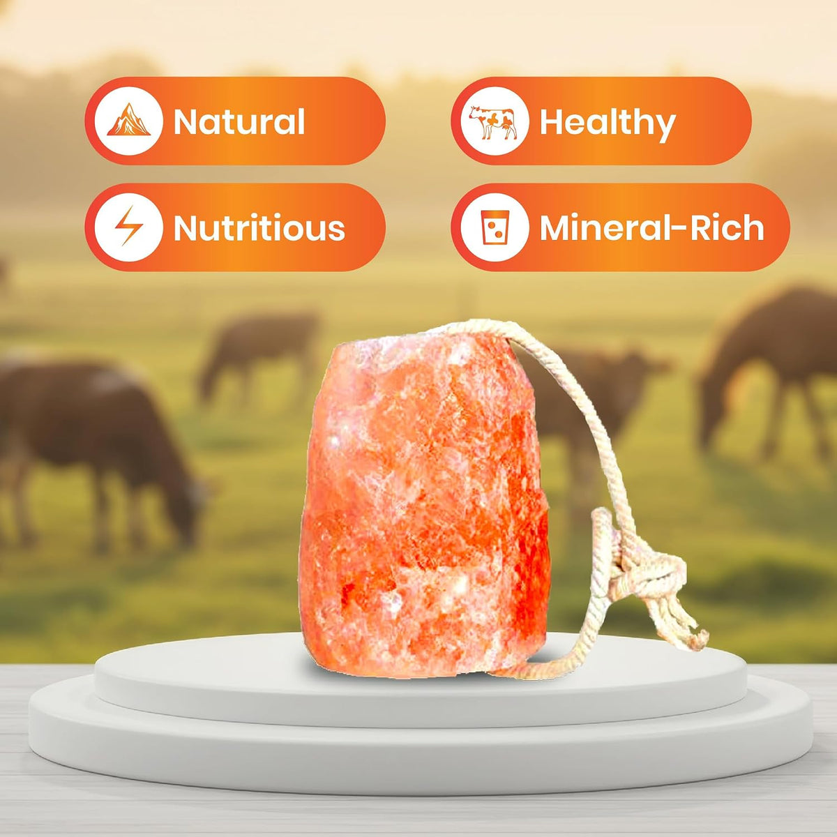 Himalayan Lick Animal Salt Block on Rope, 100% Natural and Organic for Horses/Deer/Livestock- Free of Harmeful