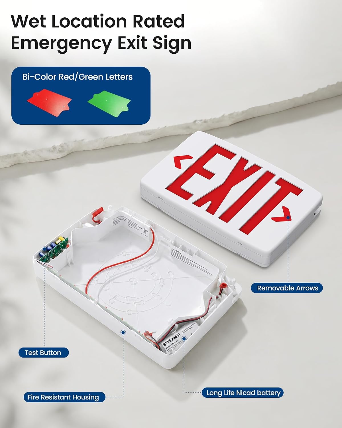 Exit Signs with LED Emergency Lights & Backup Battery, UL Listed, 2-Pack
