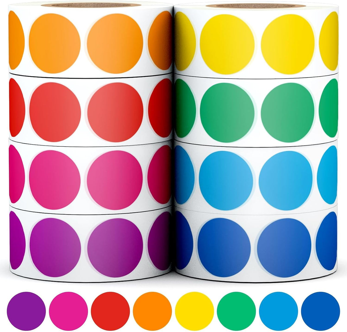 3/4" Round Color Coding Circle Dot Sticker Labels, 8 Rolls