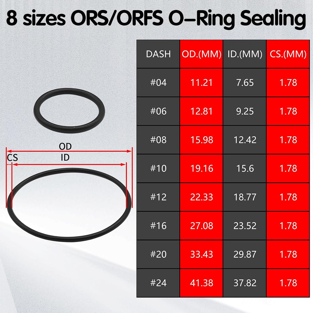 195pcs ORS/ORFS Hydraulic O-Ring Kit, Buna-N 90A O-Ring Seal