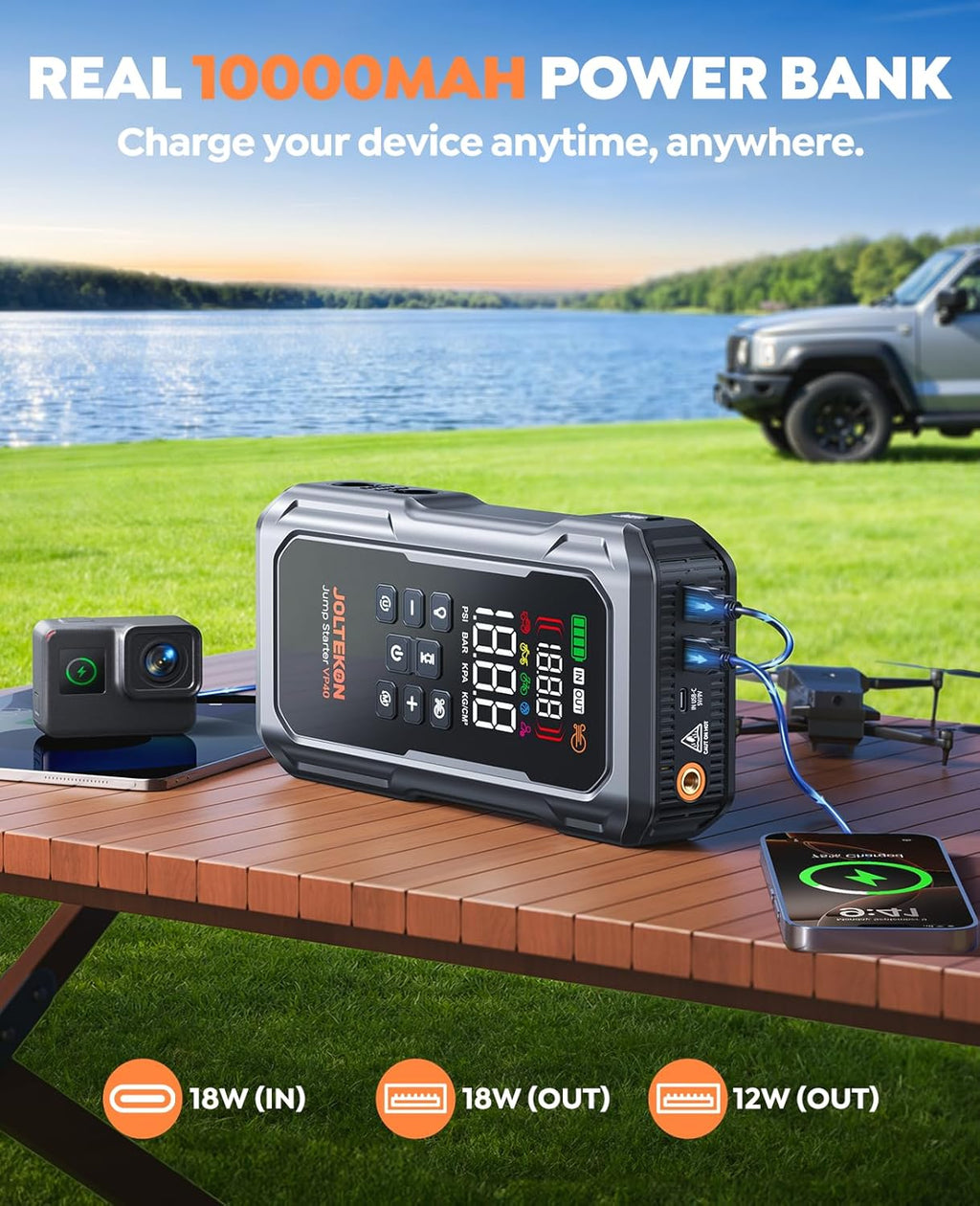 6000A 160PSI 9-in-1 Car Battery Jump Starter with Air Compressor & Air Blower (All Gas 12L Diesel), Battery Jumper