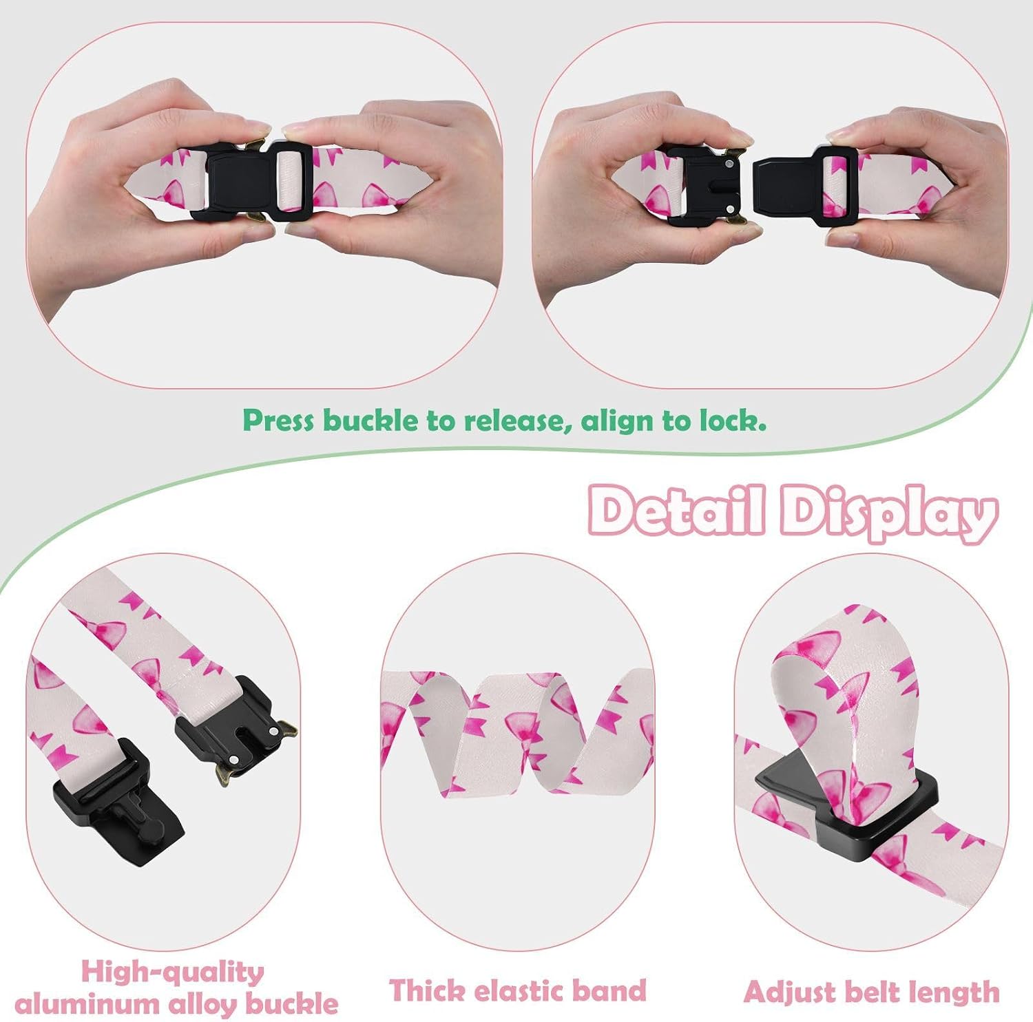 Bow Tie Adjustable Kids Elastic Belts, Girls Boys Stretch Waist Belt with Aluminum Alloy Buckle