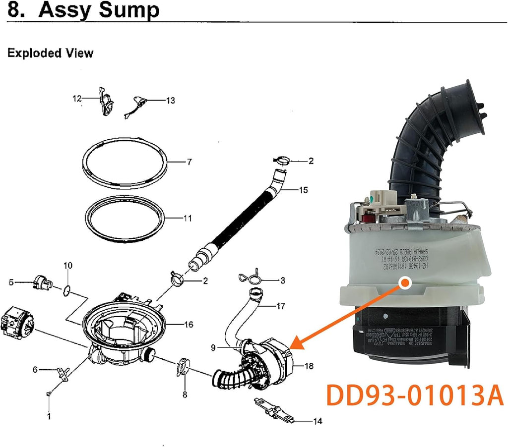 DD93-01013A Dishwasher Drain Pump Assembly Motor BLDC VSM-E26A0 for Samsung