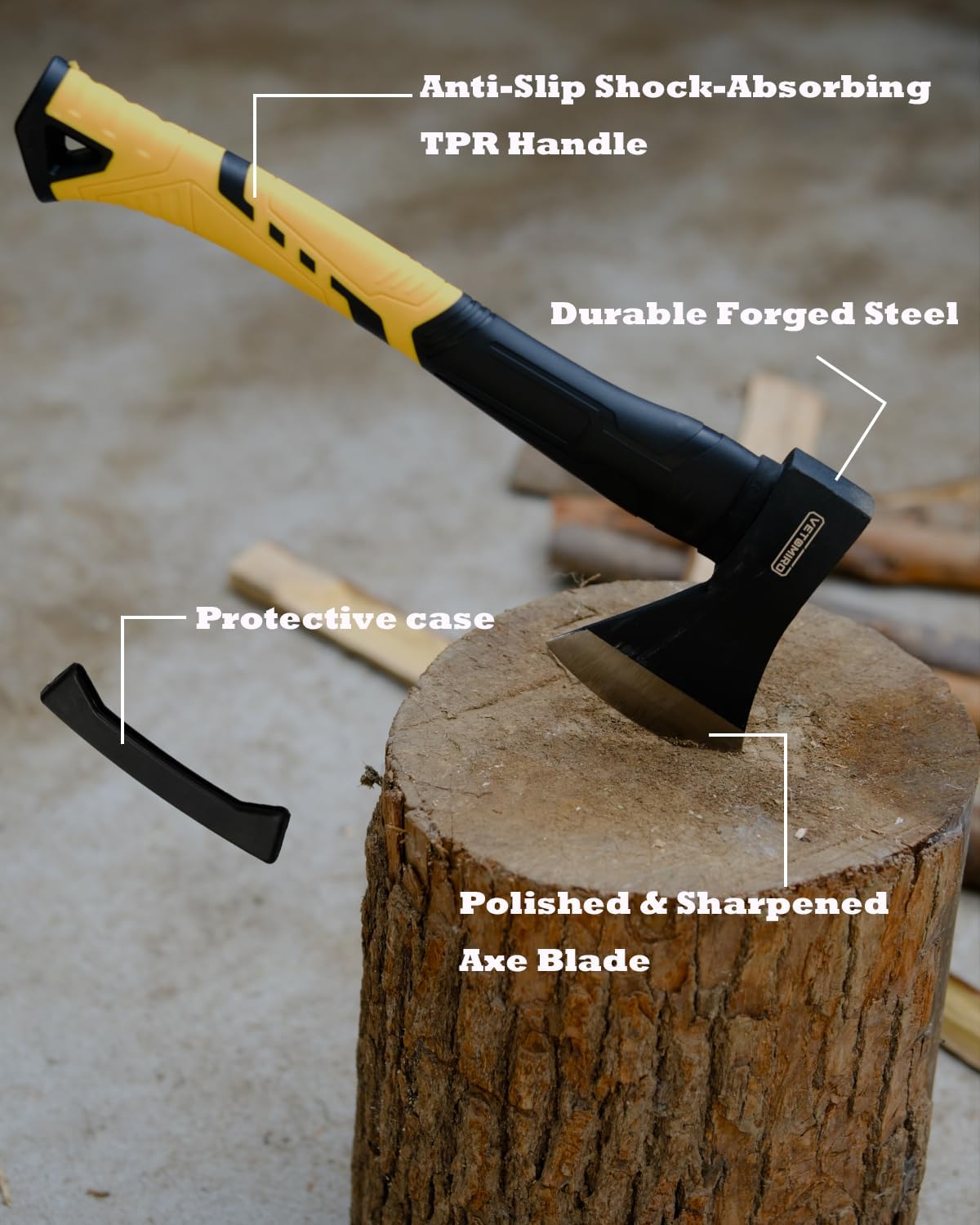 15" Camping Axe, Forged Steel Hatchet Hand Axe for Wood Splitting | Sharp Blade for Kindling Chopping, Camping &