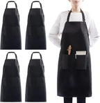 4 Packs Waterproof Cooking Chef Bib Aprons with 2 Pockets for Men Women