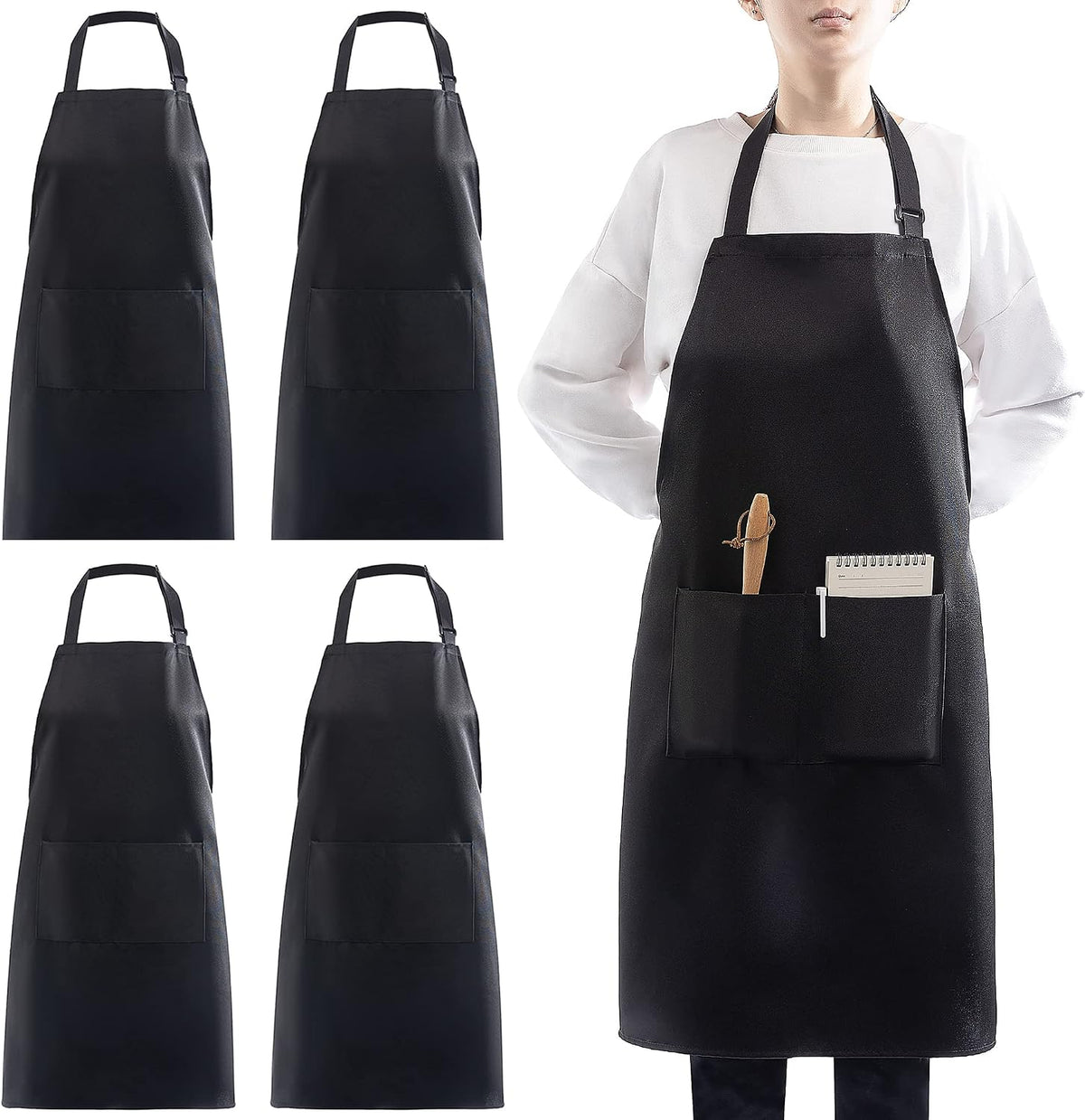 4 Packs Waterproof Cooking Chef Bib Aprons with 2 Pockets for Men Women
