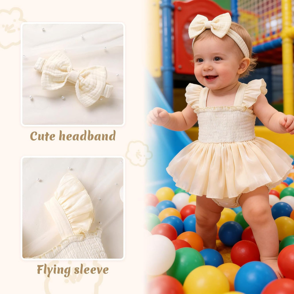 Baby Girl Tulle Romper Dress Infant Sleeveless Ruffle Bodysuit Tutu Skirt Toddler Summer Clothes with Headband