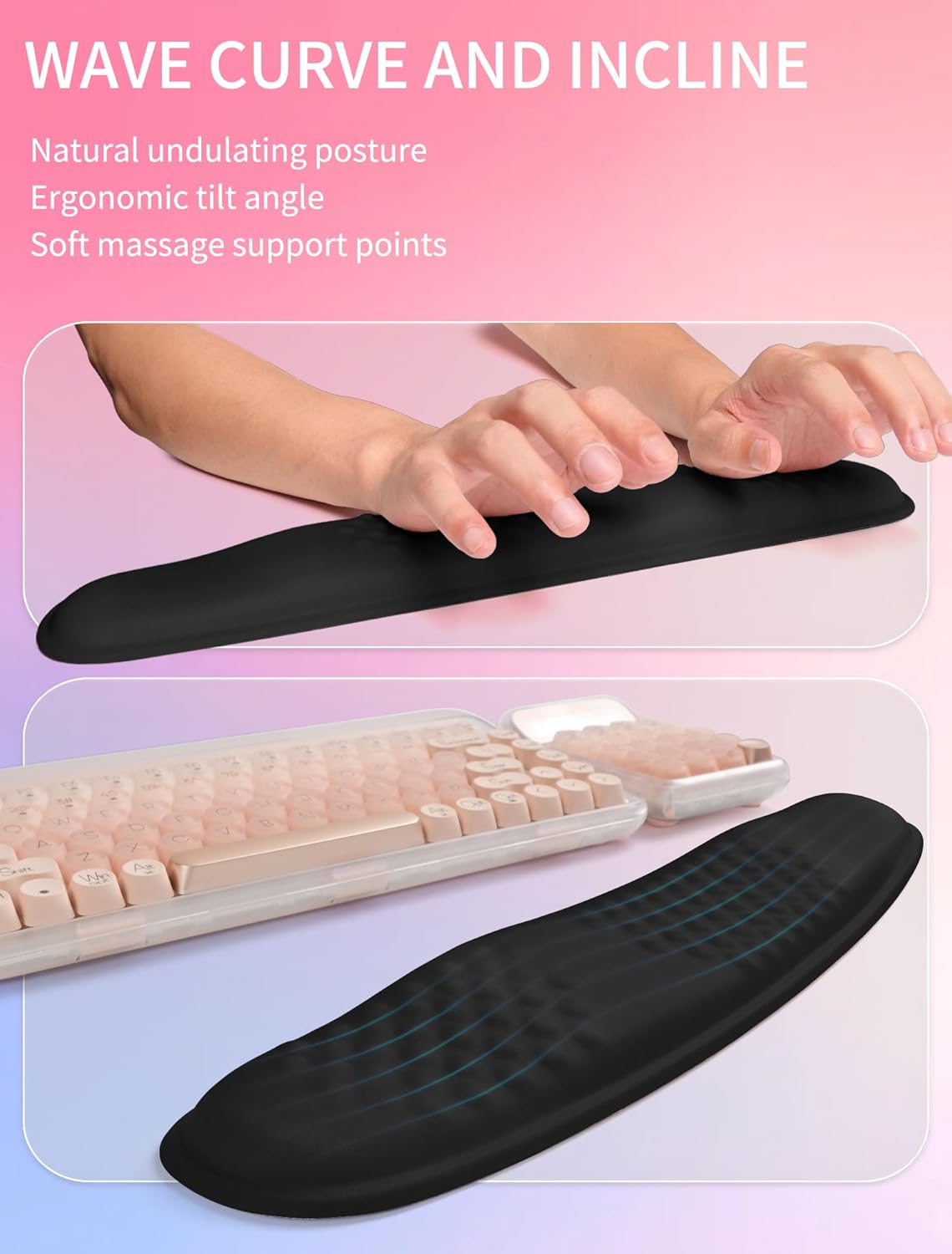 2in1 Combination, Wave Keyboard Wrist Rest and Ergonomic Curvature Mouse Pad Wrist Support for Relieve Wrist Pain