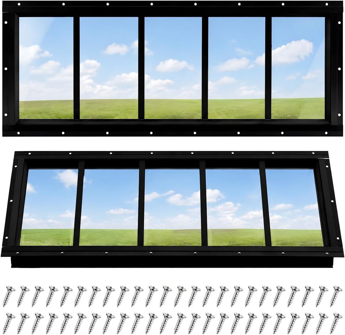 2 Pack 10" x 35" Shed Window, Transom Windows with Tempered Glass, Basement Garage Door Flush Mount Shed Window with