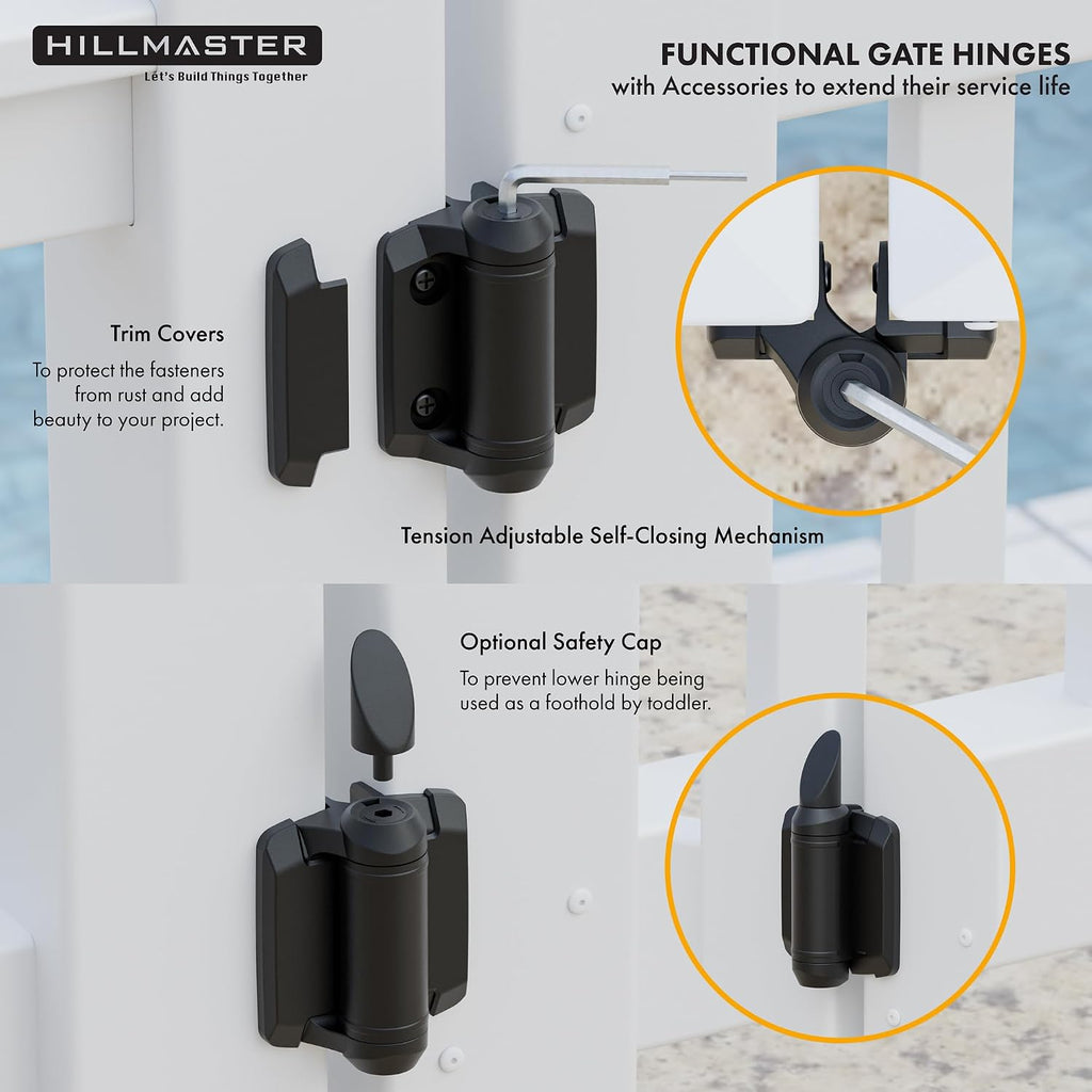 Self Closing Gate Hinges and Key Lockable 2 Sided Gate Latch Gate Hardware Kit,Two Sided Self Locking Gate Latch and