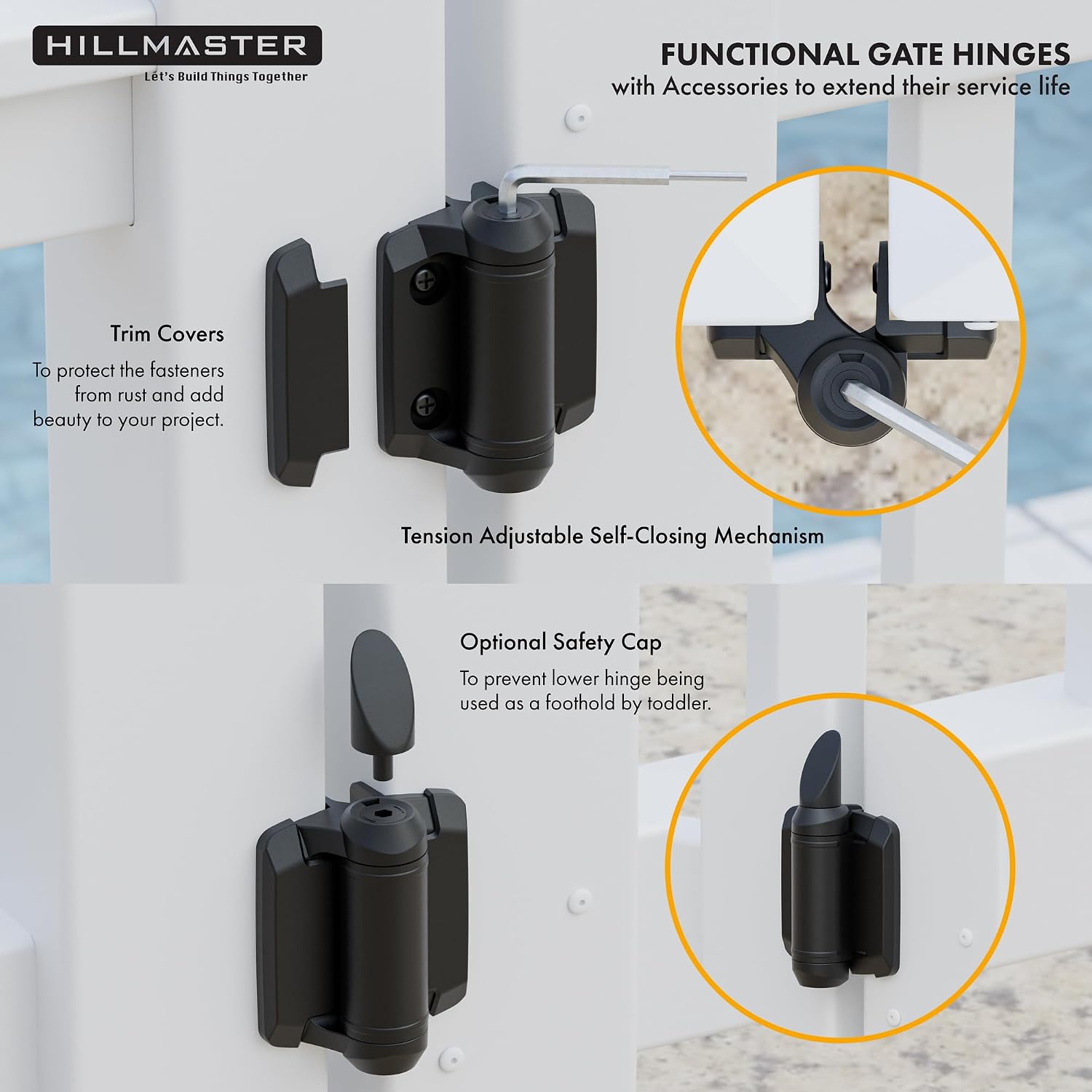 Self Closing Gate Hinges and Key Lockable 2 Sided Gate Latch Gate Hardware Kit,Two Sided Self Locking Gate Latch and