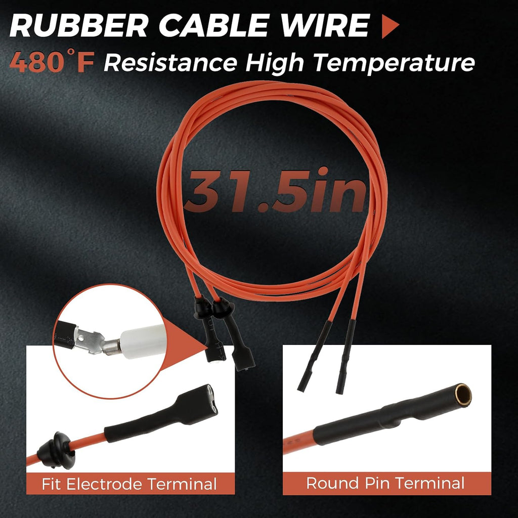 2 Pack 62-24164-01 Furnace Burner Ignitors Repalcement, Flame Sensor Ignitors with 232258 2-Prong Electrode Assembly and 31.5" High-Temperature Cable Wire Compatible with Rheem Furnace
