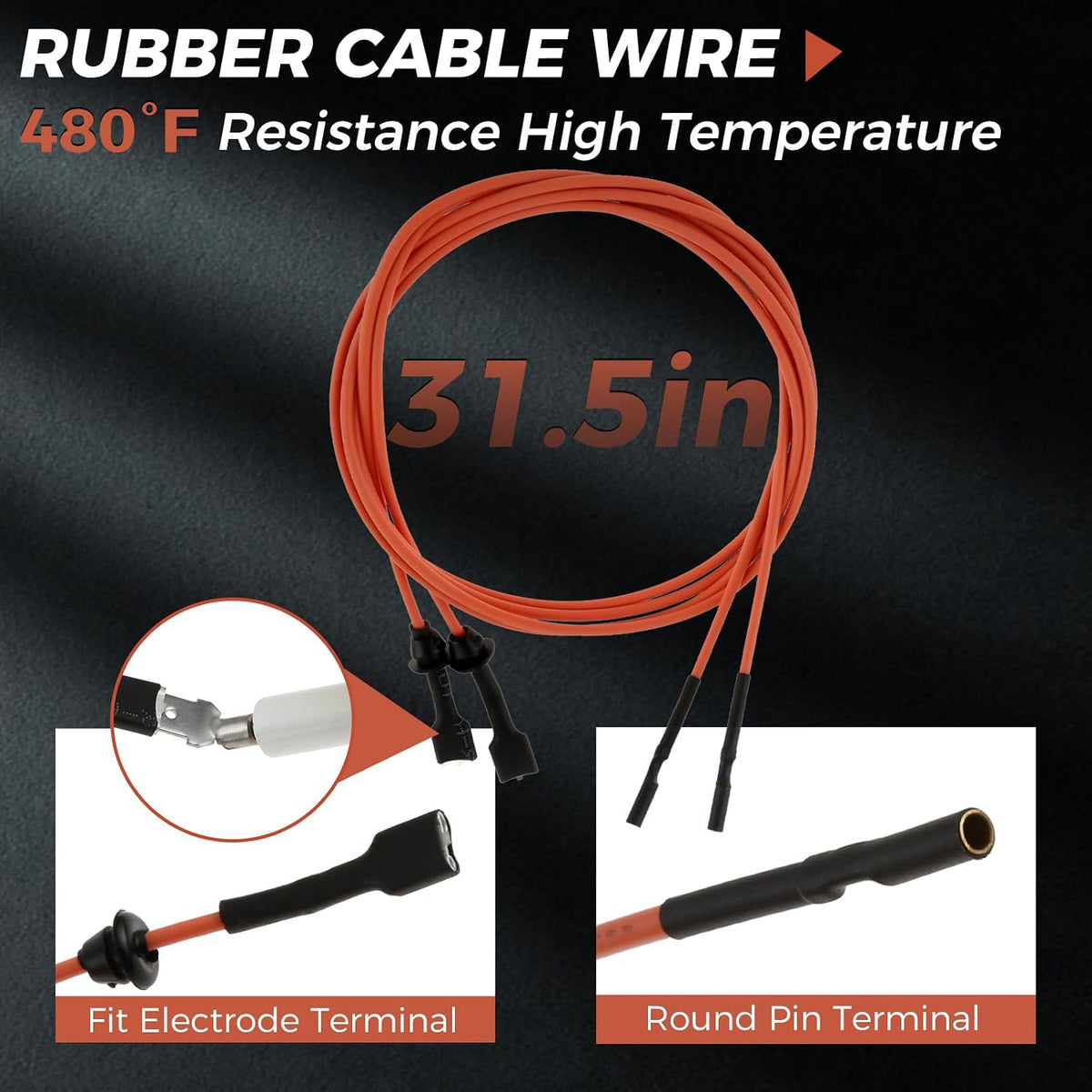 2 Pack 62-24164-01 Furnace Burner Ignitors Repalcement, Flame Sensor Ignitors with 232258 2-Prong Electrode Assembly and 31.5" High-Temperature Cable Wire Compatible with Rheem Furnace
