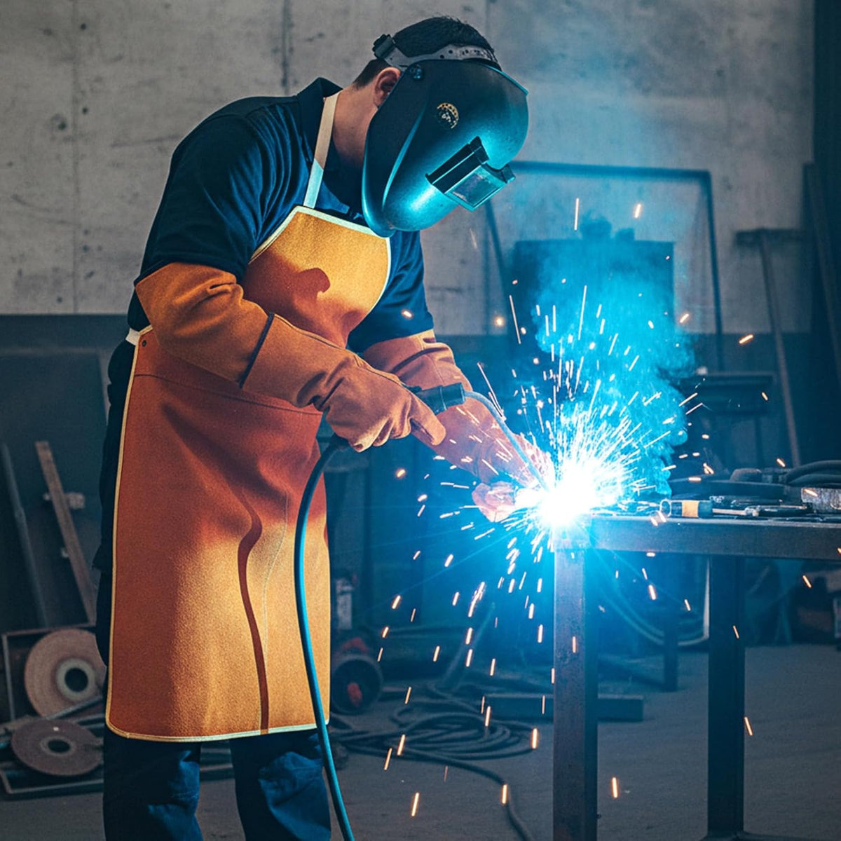 Welding Work Protectors Set, Including Heat & Flame Resistant Heavy Duty Welding Apron, Sleeves and Leather Work