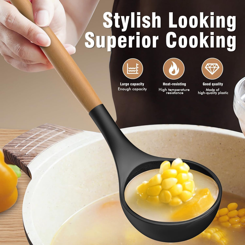 Silicone Cooking Utensils Set - AVGPD Silicone Kitchen Utensils for Cooking Wooden Handles, 446°F Heat Resistant