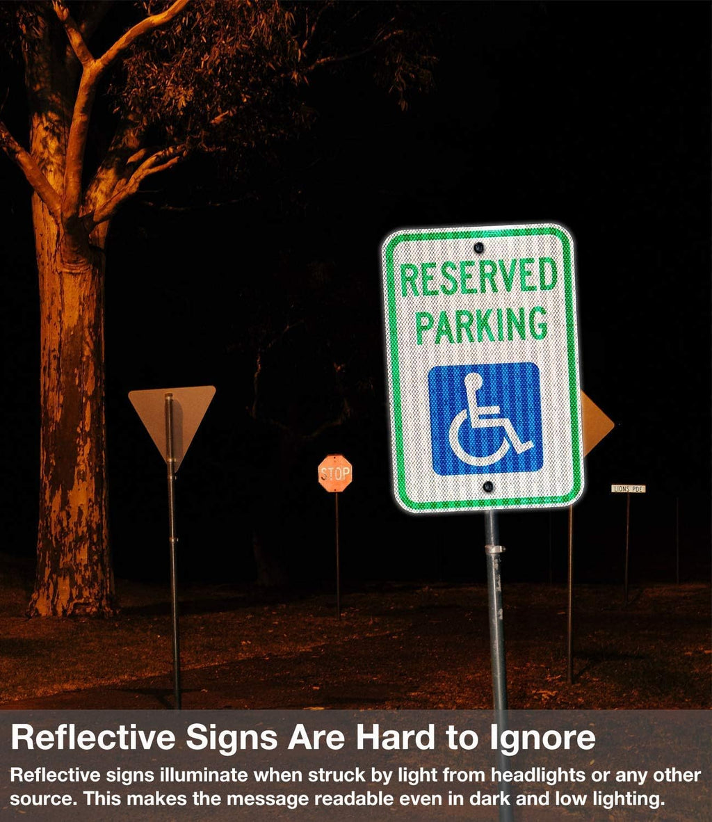 (2 Pack) Reserved Handicap Parking Sign with Wheelchair Picture, 18 x 12 Engineer Grade Reflective Sheeting, Rust
