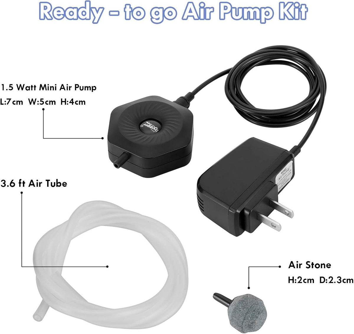 Quiet Mini Small Aquarium Air Pump Betta Fish Tank Bubbler Oxygen Aeration Pump with Air Stone Tubing Suction Cup for