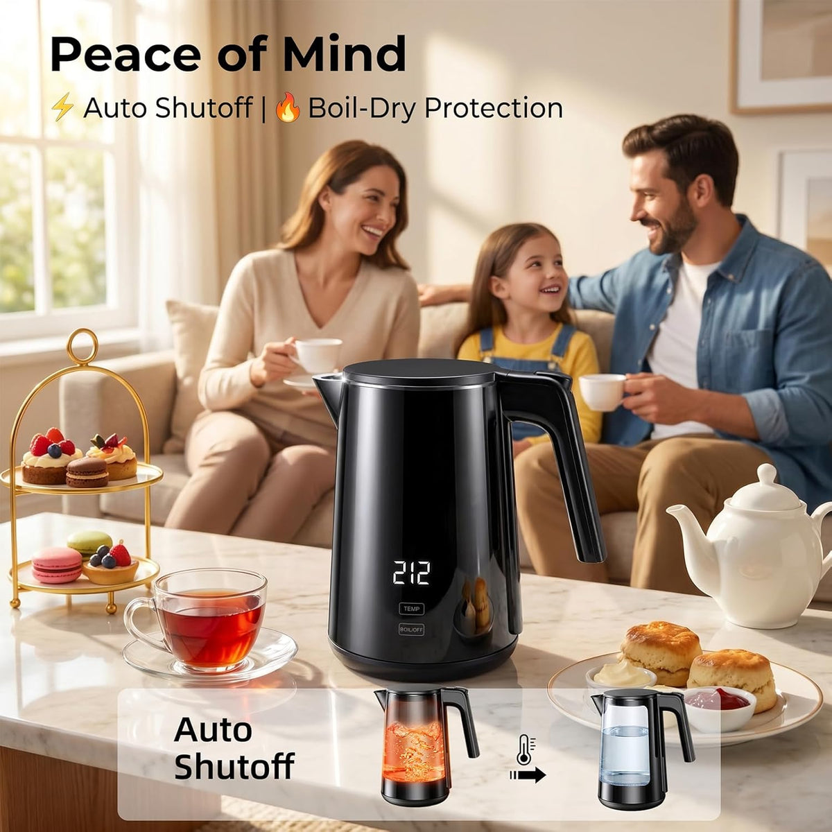 Electric Kettle 1.0L, 1200W Fast Boiling, 7 Temp Settings & 4H Keep Warm | Stainless Steel Inner, BPA-Free, Auto