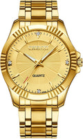 Diamante Dial Fashion Casual Mens Gold Watch Quartz Stainless Steel Water Resistant Wrist Watch