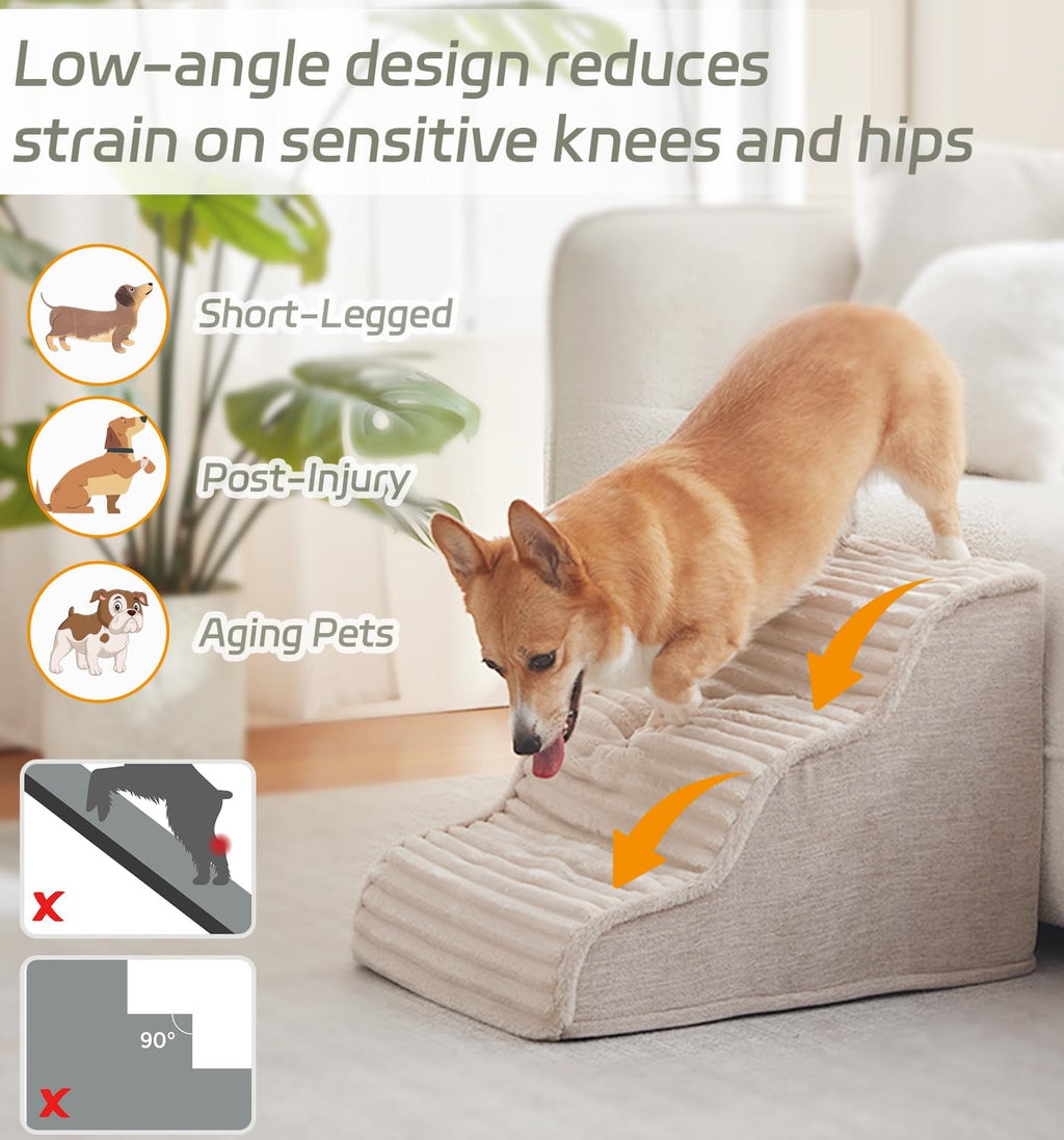 Dog Stairs for Small Dogs & Cats 15.7" H, High Density Foam Dog Steps Ramp for Couch Sofa and Chair, Pet Stairs with
