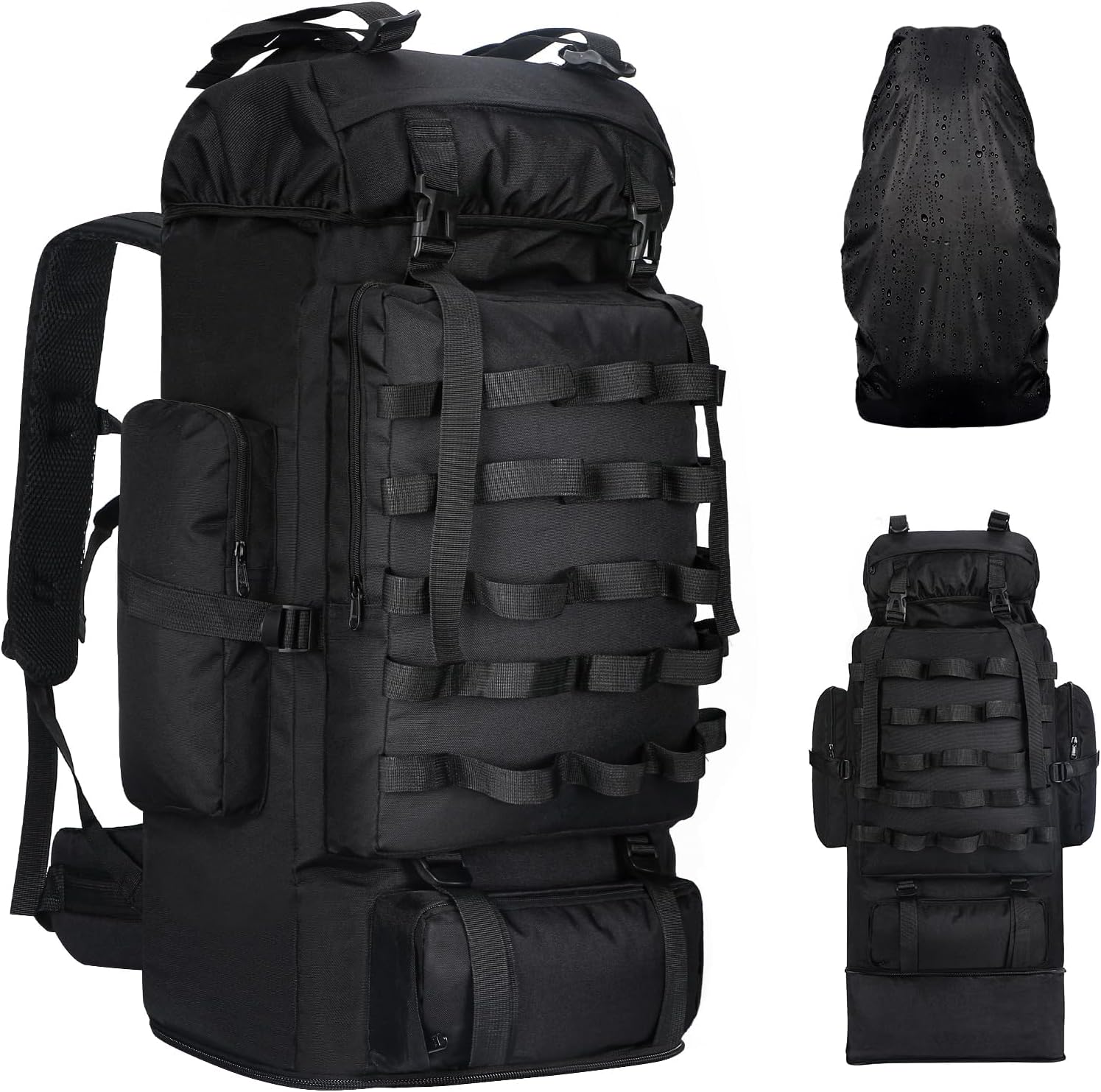 70L/100L Camping Hiking Backpack with Rain Cover, Expandable Large Military Tactical Backpack, Waterproof Molle