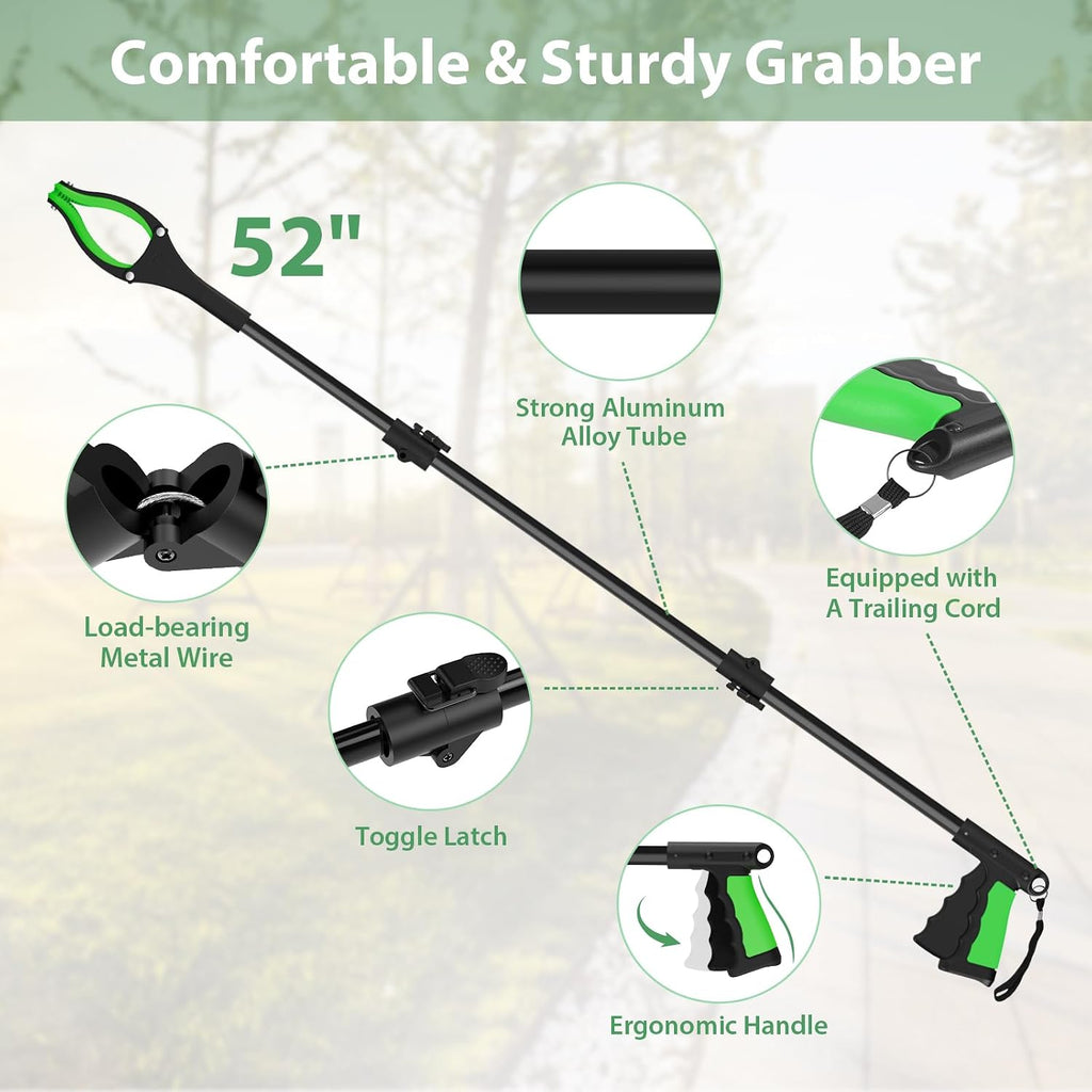 52" Extra Long Grabber Reacher Tool, Foldable Reacher Grabber Pickup Tool with Strong Magnetic & 360° Rotating