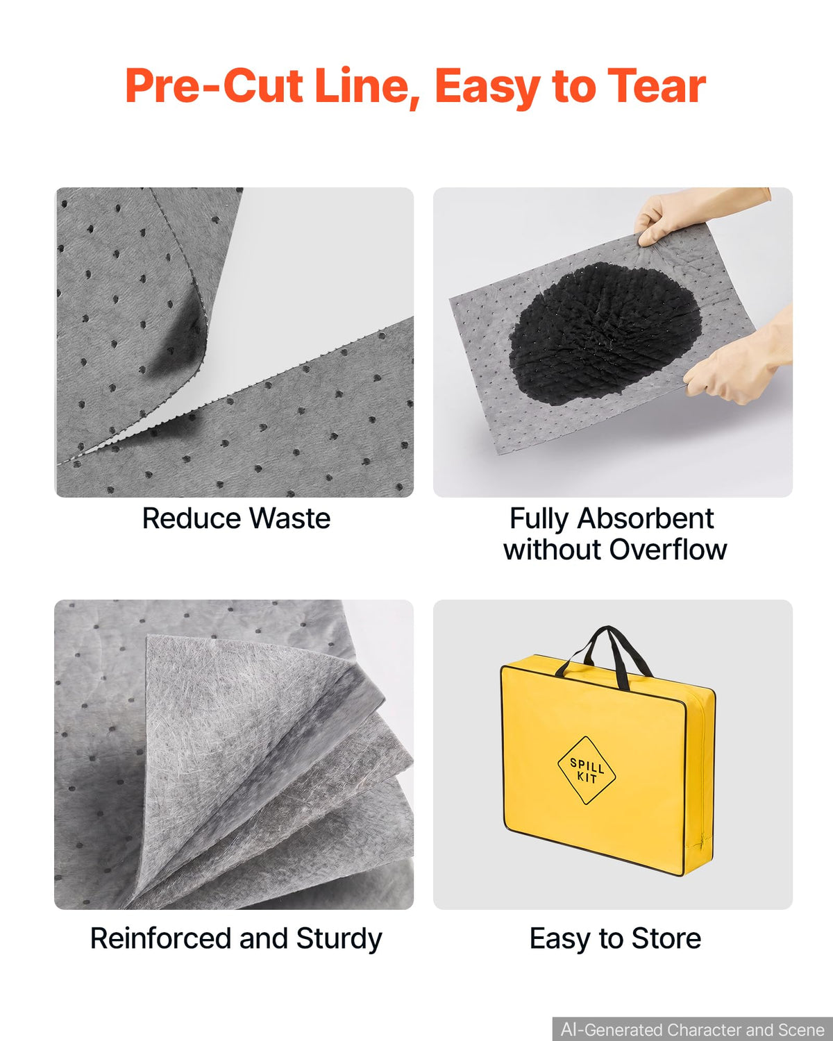 Complete Spill Absorbent Kit for Oil Water Medium-Duty Absorbing Set