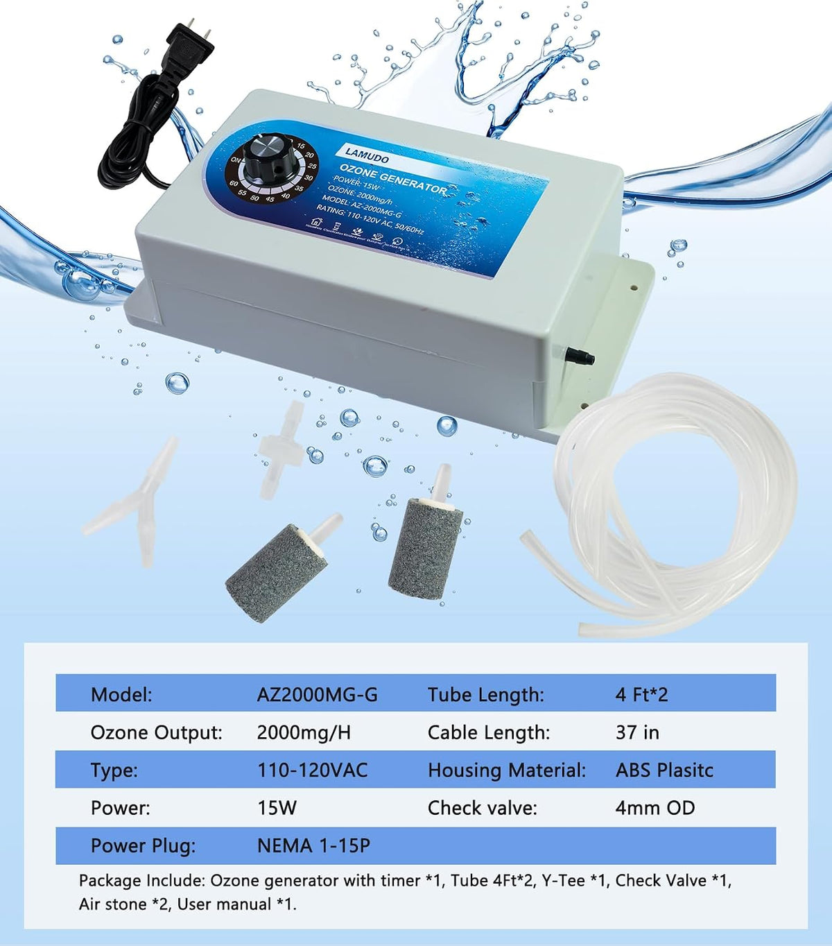 Ozone Generator with Timer for Cold Plunge and Hot Tubs