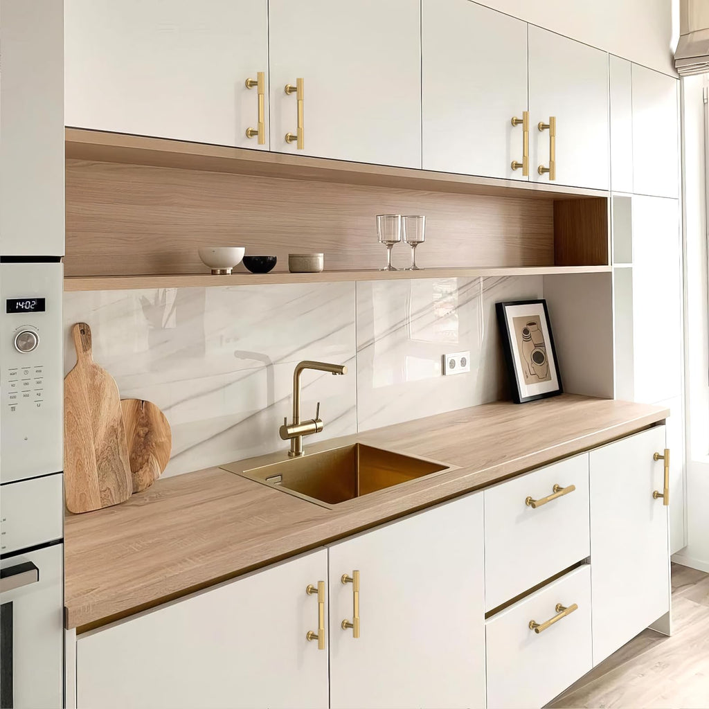 10 Pack Brushed Brass Cabinet Pulls 3 Inch(76mm) Kitchen Cabinet Handles Cabinet Hardware for Drawer Pulls