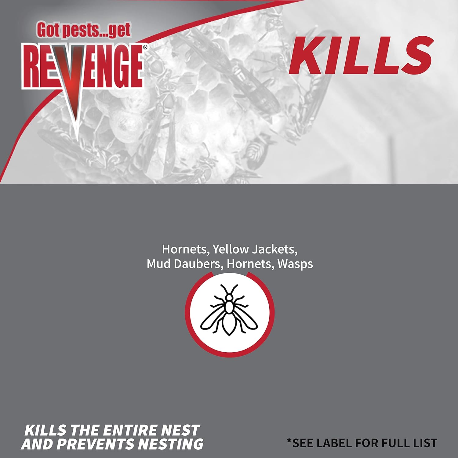 REVENGE Wasp & Hornet Killer Aerosol, 15 oz Ready-to-Use Spray for Wasps, Hornets and Yellow Jackets, Kills Entire Nest